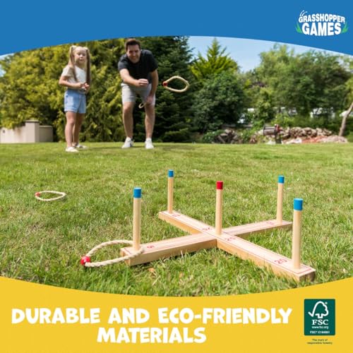 Ring Toss - Classic Throwing Game, Wood Set, 5 Stumps & Hoops, Indoor-Outdoor Play, Travel Bag, Party-Backyard Activity, Family Age 3+