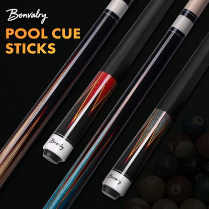 58" Pool Cue Sticks Set of 4, Maple Shaft 13mm Tip, Decals Pattern Butt with Nylon Wrap