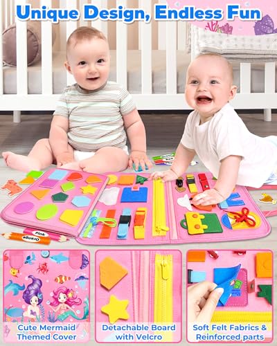 Gojmzo Busy Board Montessori Toys for Toddler Girl Birthday Gifts, Busy Book Sensory Toys for Toddlers, Learning Educational Toddler Travel Activities - style: Pink/P8