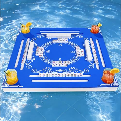 32" Double-Sided Floating Mahjong Table for Pool, Floating Mahjong Mat, Water Game Table for Mahjong Poker Card Dominoes Scrabble Board, Games Tray for Swimming Pool Hot Tub Beach Summer Party - color: Blue
