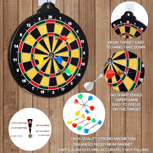 HELLO PAPAYA Magnetic Dart Board - 12Magnetic Darts+12Sticky Balls Or 2 Toy Gun+40 Foam Dart,Fun for Family Game and Party with Friends, Christmas Birthday Gifts Toys for 3-12 Year Old Boys - style: 14in-2Sides Magnetic Dart Board+24 Magnetic Darts