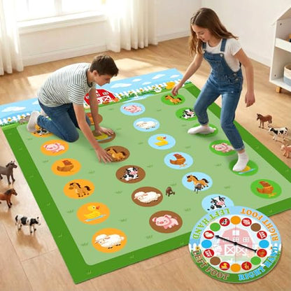 Capoda 2 Pcs Farm Animals Themed Party Game Farm Animals Twist Pose Mat with Spinner Barnyard Poses Floor Mat Spinner for Birthday Party Family Classroom School Activity - style: Farm Animal