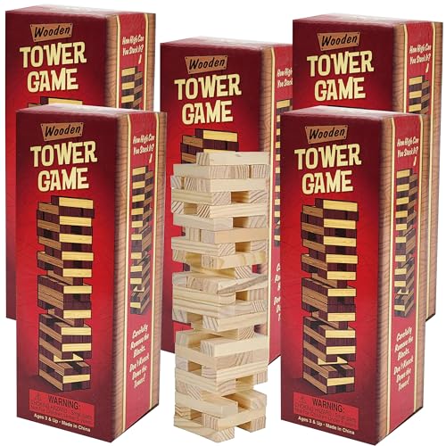 The Dreidel Company Wooden Blocks Stacking Tumbling Tower Game, Pull, and Tumble Blocks, Sensory Learning, Game Night, 6" Inches (Single) - size: Single