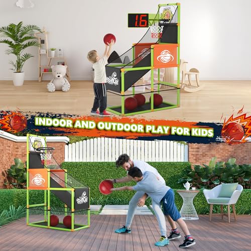 Arcade Basketball Game Set with Electronic Scoreboard&LED Light: Boy Toys Basketball Hoop Indoor Outdoor with 4 Balls & Air Pump Sports Carnival Games Christmas Birthday Gifts for Kids 3-12 Years Old - style: Green Scoring Basketball Hoop