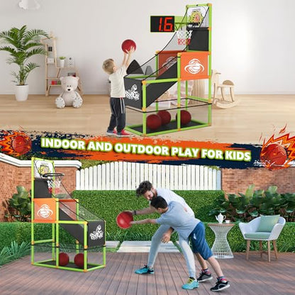 Arcade Basketball Game Set with Electronic Scoreboard&LED Light: Boy Toys Basketball Hoop Indoor Outdoor with 4 Balls & Air Pump Sports Carnival Games Christmas Birthday Gifts for Kids 3-12 Years Old - style: Green Scoring Basketball Hoop