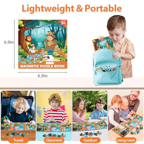 Magnetic Puzzles for Toddlers 3-5, Farm Animals Puzzles for Kids Ages 4-6 Toddler Puzzles, Educational Learning Magnets Travel Puzzels Road Trip Activities Toys for 3 4 5 6 Boys and Girls Gift - style: Farm