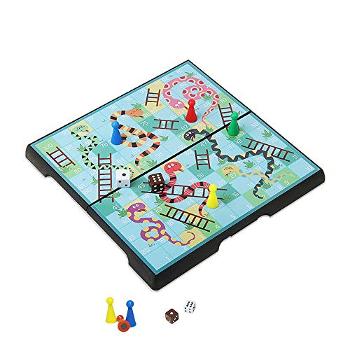 Mini Snakes and Ladders Board Game Set -7.9″, Magnetic Travel Board Game, Family Fun Toys/Gift for Kids - style: Mini Rounded Corner Style