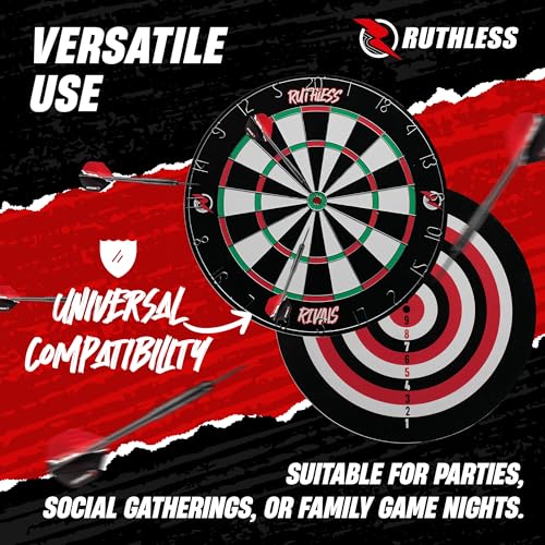 Ruthless | Rivals Family Dart Board Game | 18 * 1 Double Sided Dartboard Set Including 2 Sets of Darts (DB074).