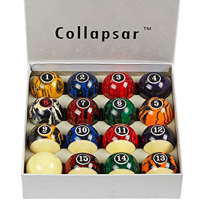 Collapsar Deluxe 2-1/4" Billiard Pool Balls Marble-Swirl Style Billiards Ball Complete 16 Ball Set (Several Style Available) - style: Black Marble With Art Number