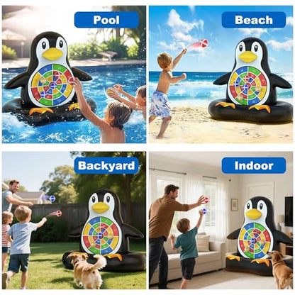 MOONTOY Fun Pool Toys, Inflatable Dart Board Floating Water Game for Kids Ages 4-8 8-12, Outdoor Backyard & Beach Games for Boys Girls Teens and Adults - color: Penguin-upgraded