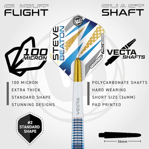 Winmau Steve Beaton Legacy Edition Darts Set - 90% Tungsten Professional Darts with Flights & Shafts (Stems) - Available in Soft Tip 18g and Steel Tip 22g & 24g - style: 24g - Steel Tip