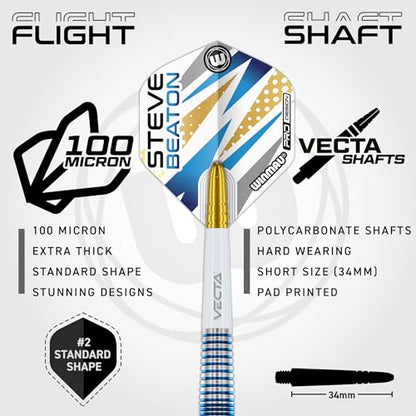 Winmau Steve Beaton Legacy Edition Darts Set - 90% Tungsten Professional Darts with Flights & Shafts (Stems) - Available in Soft Tip 18g and Steel Tip 22g & 24g - style: 22g - Steel Tip