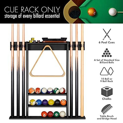 XCSOURCE Pool Cue Rack Only, Pool Stick Holder Wall Mount, 6 Pool Billiard Stick + Ball Set Wall Cue Rack, Made of 100% Solid Pine Wood, Compact Billiard Table Accessories for Man Cave - color: Black- 6 Pool