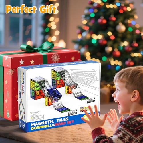 WMXDU 2-in-1 Dynamic Magnetic Downhill & Race Track Set - 40PCS Expandable Magnetic Tiles with Car for Creative STEM Play The Ultimate Travel Toy & Gift for Kids Ages 3-8 (40pcs-Race Set) - style: 40pcs-Race Set