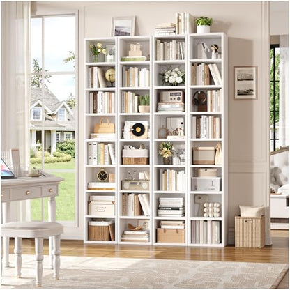 FOTOSOK White Bookshelf 8-Tier Narrow Bookshelf, 11.6 X 9.3 X 70.9 Tall CD DVD Media Tower Rack with 4 Adjustable Shelves, Tall Narrow Bookcase Slim Display Bookshelf with Cube Storage for Home Office - color: White