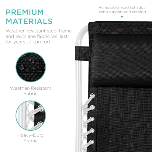 Best Choice Products Set of 2 Adjustable Steel Mesh Zero Gravity Lounge Chair Recliners w/Pillows and Cup Holder Trays - Black/White - color: Black/White, size: Standard