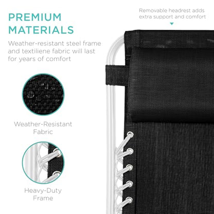 Best Choice Products Set of 2 Adjustable Steel Mesh Zero Gravity Lounge Chair Recliners w/Pillows and Cup Holder Trays - Black/White - color: Black/White, size: Standard