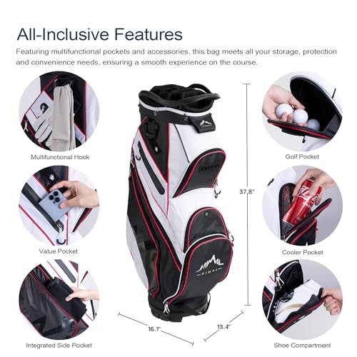 uniHimal 14-Way Golf Cart Bag with Organizer Divider & Rain Cover - color: Black-White