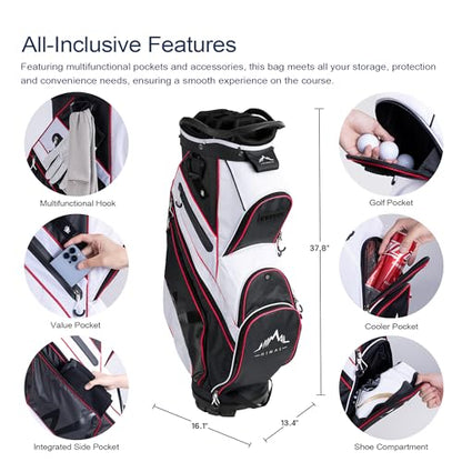 uniHimal 14-Way Golf Cart Bag with Organizer Divider & Rain Cover - color: Black-White