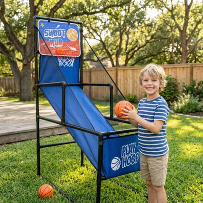 Basketball Arcade Game Indoor, Single Shot Basketball Hoop with 2 Balls & Pump, Foldable Stand for Toddlers & Young Players, Active Play Toy for Home, Playroom, Carnival