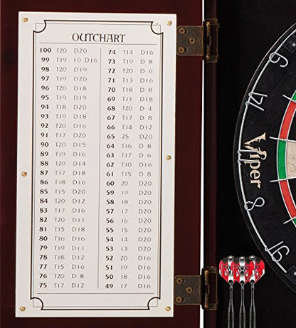 Viper Hudson All-in-One Dart Center: Classic Solid Wood Cabinet & Official Sisal/Bristle Dartboard Bundle with Steel-Tip Dart Set, Dry Erase Scoreboard & Out-Chart, Mahogany Finish - style: Deluxe