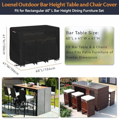 Outdoor Bar Covers Waterproof, Tall Bar Height Patio Table Covers for Outdoor Furniture Rectangular 60" Long Patio Furniture Covers for Outdoor Dining Table Chairs Set Cover- 60"L x 41"W x 41"H