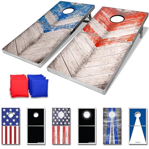 GoSports 4 x 2 ft Ultra Portable Cornhole Board Set - Choose LED Lights or Standard - Regulation Size Corn Hole Games for Adults, Perfect for Tailgating and Camping - Includes 8 Bean Bags & Rules - style: Rustic