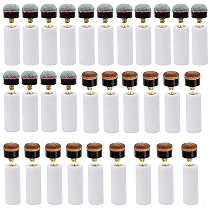 60Pcs 13mm Hard Brown& Soft Grey Cue Tips Billiard Replacement Screw-on Tips with White Pool Cue Stick Ferrules, Durable Professional Snooker Cue Replacement Parts Stick Repair Tool Set