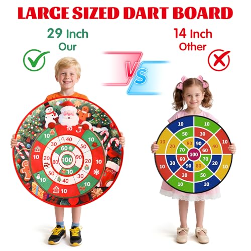 Christmas Games Santa Claus Dart Board for Family, Kids Adults with 8 Sticky Balls and 8 Darts, XMAS Activities Game,Indoor Outdoor Toys Party Favors Gifts (Double Sided Target Christmas&Thanksgiving)