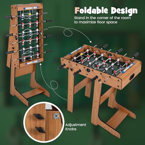 Giantex Folding Foosball Table, Space Saving Arcade Table Soccer with Durable Handle, 2 Balls, Scoreboard for Adult & Child, Soccer Table Game for Party, Group Building Activities, Bar, Game Room