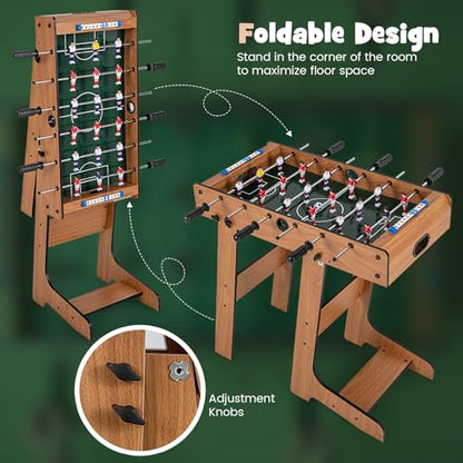 Giantex Folding Foosball Table, Space Saving Arcade Table Soccer with Durable Handle, 2 Balls, Scoreboard for Adult & Child, Soccer Table Game for Party, Group Building Activities, Bar, Game Room