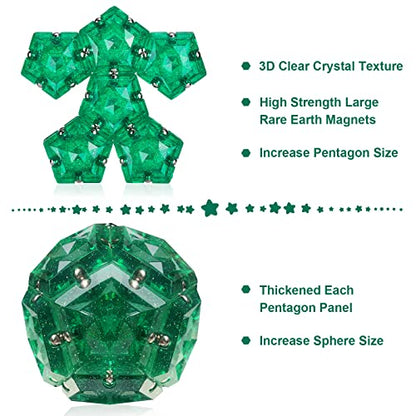 Magnetic Fidget Sphere Magnets Balls - Crystal Green Holographic Glitter - Magnet Fidgets Toy - 12 Piece Set - Creativity Beyond Imagination, Inspirational, Recreational, Desk Toys for Adults - color: Crystal Green Holographic Glitter