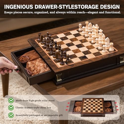 Peradix Magnetic Chess Set with 2 Built-in Storage Drawers, 12 inch Wooden Strategy Board Games, 2 Extra Queens, Travel Magnet Chess Game for Adults, Kids and Family Game Night, Gift Package - size: 12 Inches