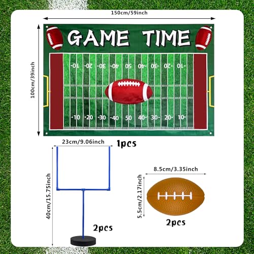 5 PCS Large Football Party Goal Post Decoration Kit with 2 PCS 15.75 in Field Goal Posts 1 PCS 59 in Court Table Runner 2 PCS 3.35IN Footballs for Football Theme Party Supplies