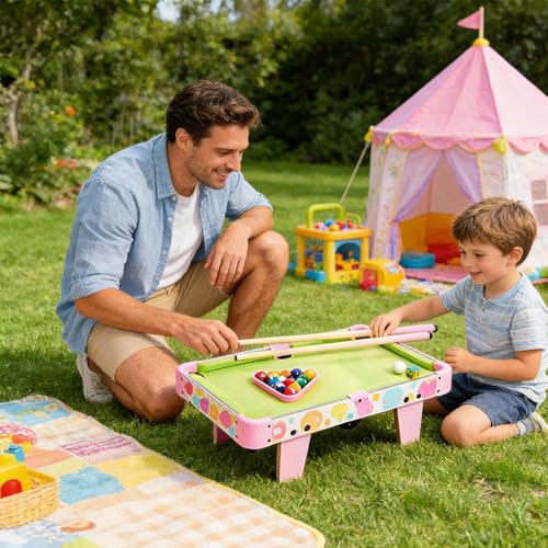 Mini Pool Table for Kids, Desktop Billiards Game Set with Balls & Sticks, Interactive Hand-Eye Coordination Fun Toy for Kids Boys Girls Adults