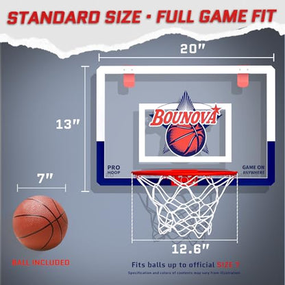 Bounova Indoor Over the Door Basketball Hoop, Large 20" x 13" Backboard, 12.6" Breakaway Rim Fits All Basketball Sizes, for Home Dorm Office