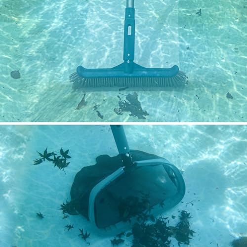 Above Ground Pool Cleaning Kit with Garden Hose Pool Vacuum, Aluminum Frame Leaf Rake Net, Wall Brush and 8Ft Pole for Remove Leaves & Debris