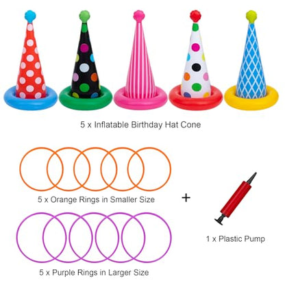 Inflatable Ring Toss Game, Birthday Party Games Ring Toss Game for Kids Adults Birthday Party Decorations Lawn & Yard Games Toys for Family 5-Pack with 10 Plastic Rings