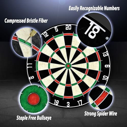 Dartboard with Staple-Free Bullseye Easily Recognizable Numbers 18g Steel Tip Darts Set 12 Steel Tip Darts 18g Mounting Kits Include - style: DB - N