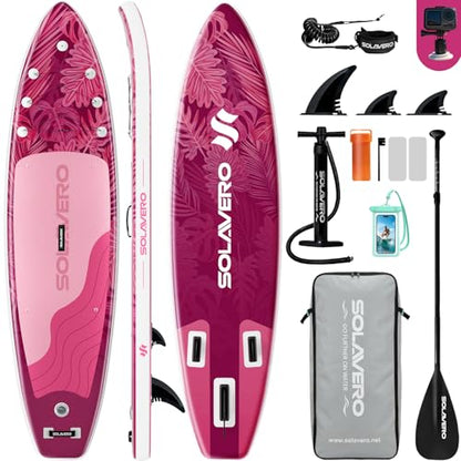 SOLAVERO 10'6" Inflatable Paddle Board for Adults, Stand Up Paddle Board with Premium SUP Accessories,Anti-Slip EVA Deck for Youth & Adults of All Skill Levels - color: Tropical Pink