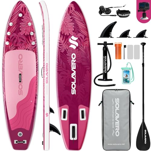 SOLAVERO 10'6" Inflatable Paddle Board for Adults, Stand Up Paddle Board with Premium SUP Accessories,Anti-Slip EVA Deck for Youth & Adults of All Skill Levels - color: Tropical Pink