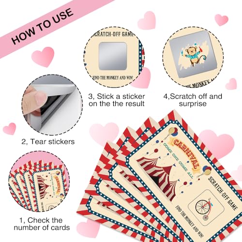 50 Pcs Carnival Come One Come All Scratch Off Game Cards, Retro Circus Theme Scratch Cards for Birthday Circus Party Baby Shower, Classroom Party Supplies, Lottery Group Games Activity - color: Yellow
