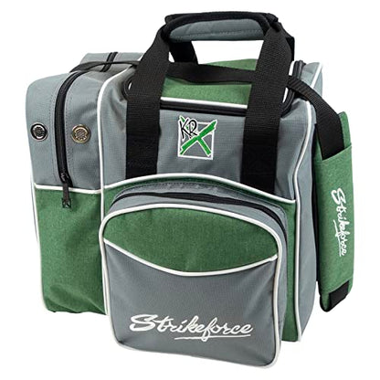 KR Strikeforce Flexx Single Tote Bowling Bag with Side Shoe Compartment, Front Accessory Compartment - color: Grey/Green