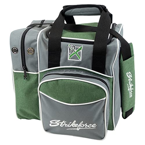 KR Strikeforce Flexx Single Tote Bowling Bag with Side Shoe Compartment, Front Accessory Compartment - color: Grey/Green