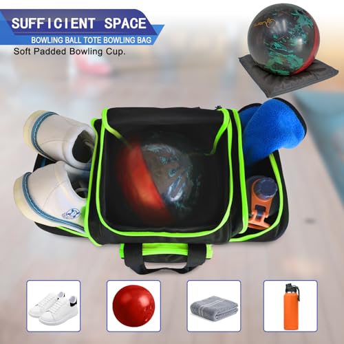 LARIPOP Bowling Ball Bag, Single Bowling Tote with Padded Ball Holder, Ventilated Shoe Pocket & Adjustable Shoulder Strap for Adult Bowlers Men Women - color: Black+Lemon Green