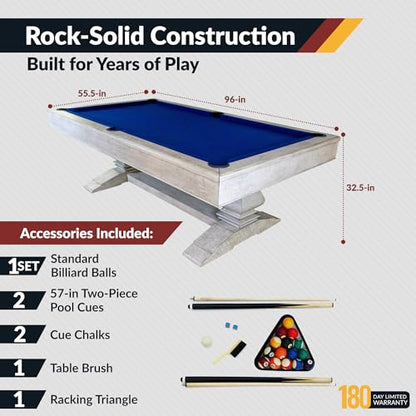 Hathaway Montecito 8ft Pool Table for Game Room – Billiard Table with Poly-Coated Non-Slate Playfield, Drop Pockets, Leg Levelers – Includes Cues, Pool Balls, Chalk, Triangle, Brush – Driftwood Finish