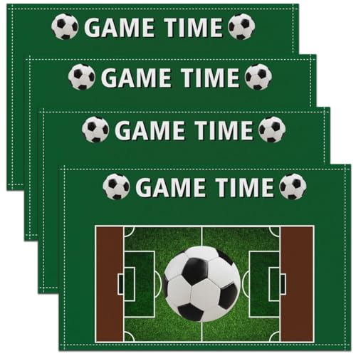 Soccer Competition Kids Placemats Set of 4,Sport Game Football Field Abstract Table Place Mats,Geometric Honeycomb Hexagon Kitchen Decor,Green Placemat Kitchen Table Decoration 12"x18" - color: Green