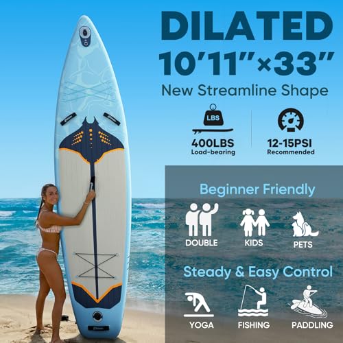 Inflatable Paddle Board,Stand Up Paddle Board Set, Extra Wide SUP Board with Removable Fin, Floating Paddle, Hand Pump, Waterproof Phone Pouch,Traveling Board - color: RY blue