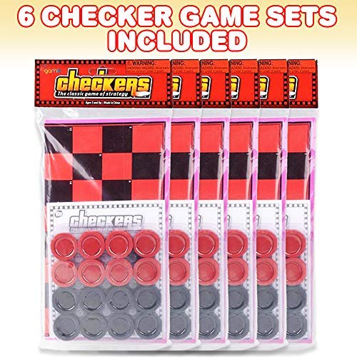 Gamie Checkers Board Game for Kids, Set of 6, Classic Checkers with Red and Black Pieces, Fun Travel Games for Kids and Adults, Cool Birthday Party Favors and Goodie Bag Fillers - size: 11" x 9.75"