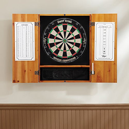 Viper by GLD Products Metropolitan Solid Wood Cabinet & Sisal/Bristle Dartboard Play-Ready Bundle - color: Oak, style: Standard Set